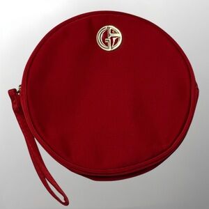Giorgio Armani Red Cosmetic Bag with Zipper Closure and Gold Logo